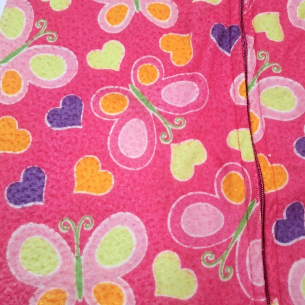 Vintage Carters Footed Pajamas Girls 2T Pink Butterfly Hearts 90s Y2K